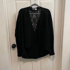Cato Black Cardigan with Lace Accent